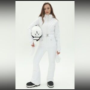 White Quilted Ski Suit with Belt